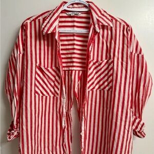 Red and White Striped Shirt Blouse